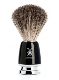 Brocha de afeitar MÜHLE RYTMO 81 M 226 pelo natural tejón puro mango resina negro cromo brillante afeitado clásico Alemania
