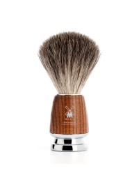 Brocha de afeitar MÜHLE RYTMO 81 H 220 pelo natural tejón puro mango madera fresno tratado calor cromo afeitado clásico Alemania