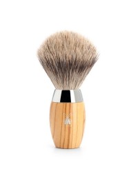 Brocha de afeitar MÜHLE KOSMO 281 H 870 tejón fino mango madera olivo virola cromada afeitado clásico Alemania serie KOSMO