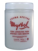 Tarro crema de afeitar Myrsol 1000 gr barbería profesional brocha lanolina aceite coco aroma floral afeitado clásico español