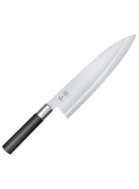 Cuchillo Deba KAI Wasabi Black 6721D 21 cm filo único descentrado diestros acero japonés 58 HRC mango bambú para pescado entero