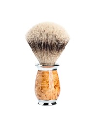 Brocha de afeitar MÜHLE PURIST 091 H 55 tejón Silvertip mango abedul macerado Carelia veta excepcional cromo brillante Alemania