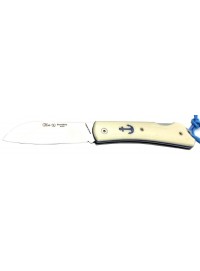 Navaja Nieto Línea Poseidon 168-W con mango Mikarta hueso, separadores azules, ancla inox y hoja Böhler N690 cobalto de 8 cm