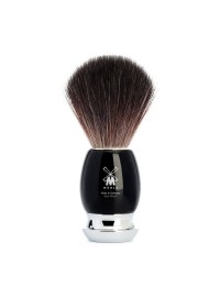 Brocha de afeitar MÜHLE VIVO 21 M 336 Silvertip Fibre vegana mango resina negra base cromo forma clásica afeitado Alemania
