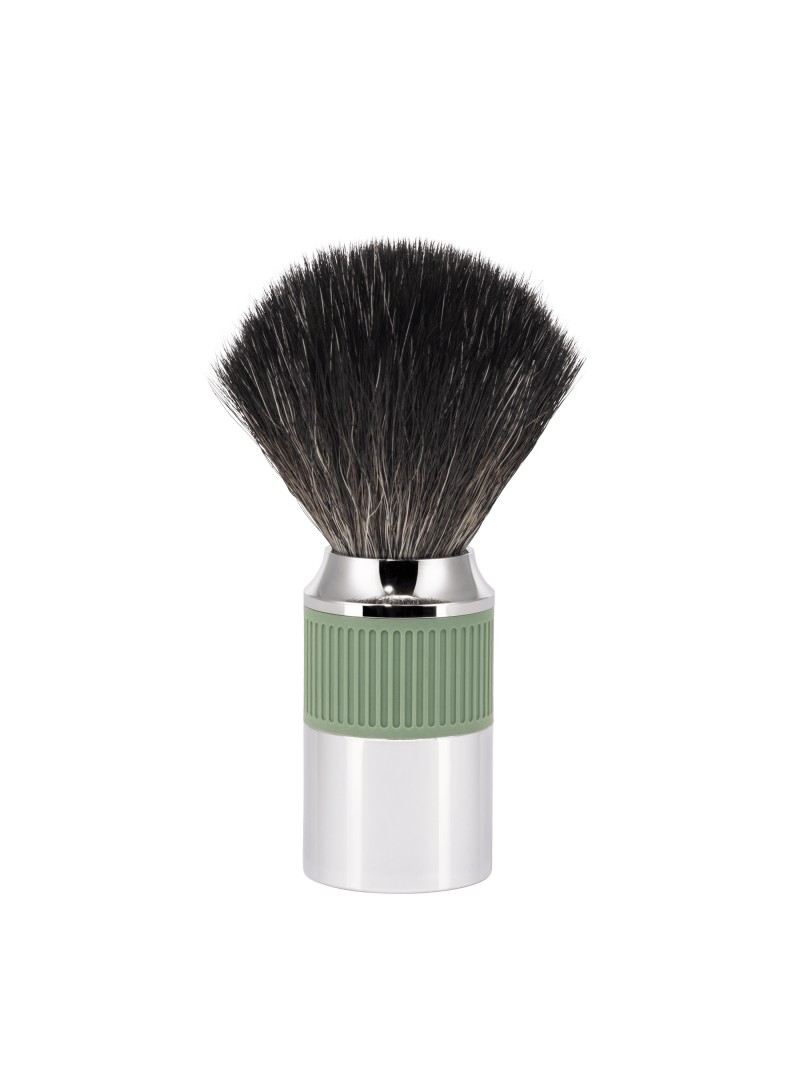 Brocha de afeitar MÜHLE NEO Salvia Green fibra sintética vegana verde cromo brillante estuche serie NEO Alemania