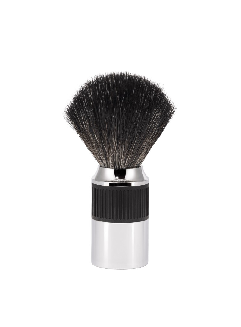 Brocha de afeitar MÜHLE NEO Black fibra sintética negra vegana mango metal cromo nudo afeitado clásico serie NEO Alemania