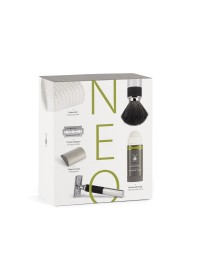 Set de afeitado MÜHLE NEO completo brocha fibra vegana maquinilla peine cerrado jabón Aloe Vera toalla hojas Alemania