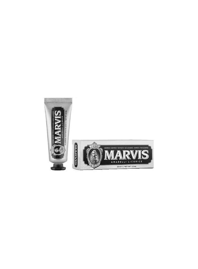 Mini pasta de dientes Marvis Amarelli Licorice regaliz 25 ml tubo negro vintage ideal para viaje