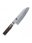 Santoku KAI Shun Premier TDM-1702 18 cm acero VG-MAX 32 capas damasco Tsuchime 215 g mango Pakka hecho a mano Seki Japón